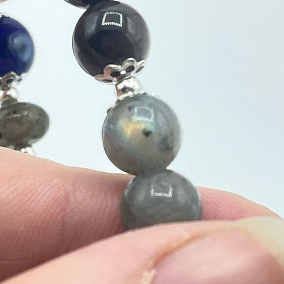 Crystal beaded stretch bracelet ONE NEW evil eye silver obsidian labradorite rei - Picture 2 of 12